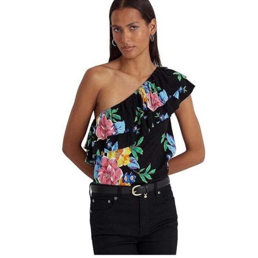 NWOT Lauren Ralph Lauren Floral Jersey One-Shoulder Top